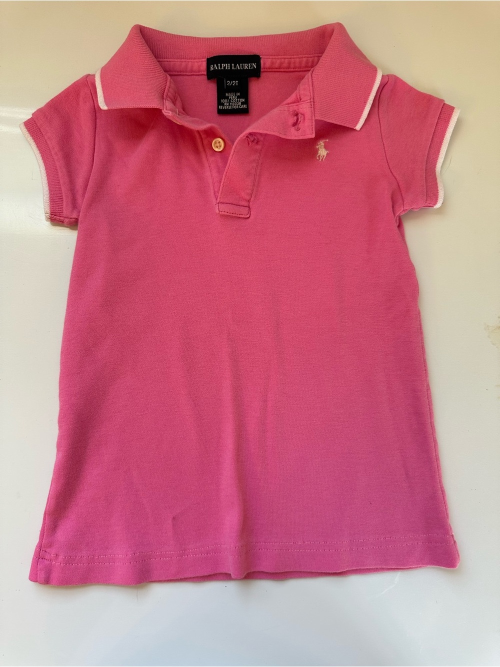 Ralph Lauren Girls' Hot Pink Polo with White Trim